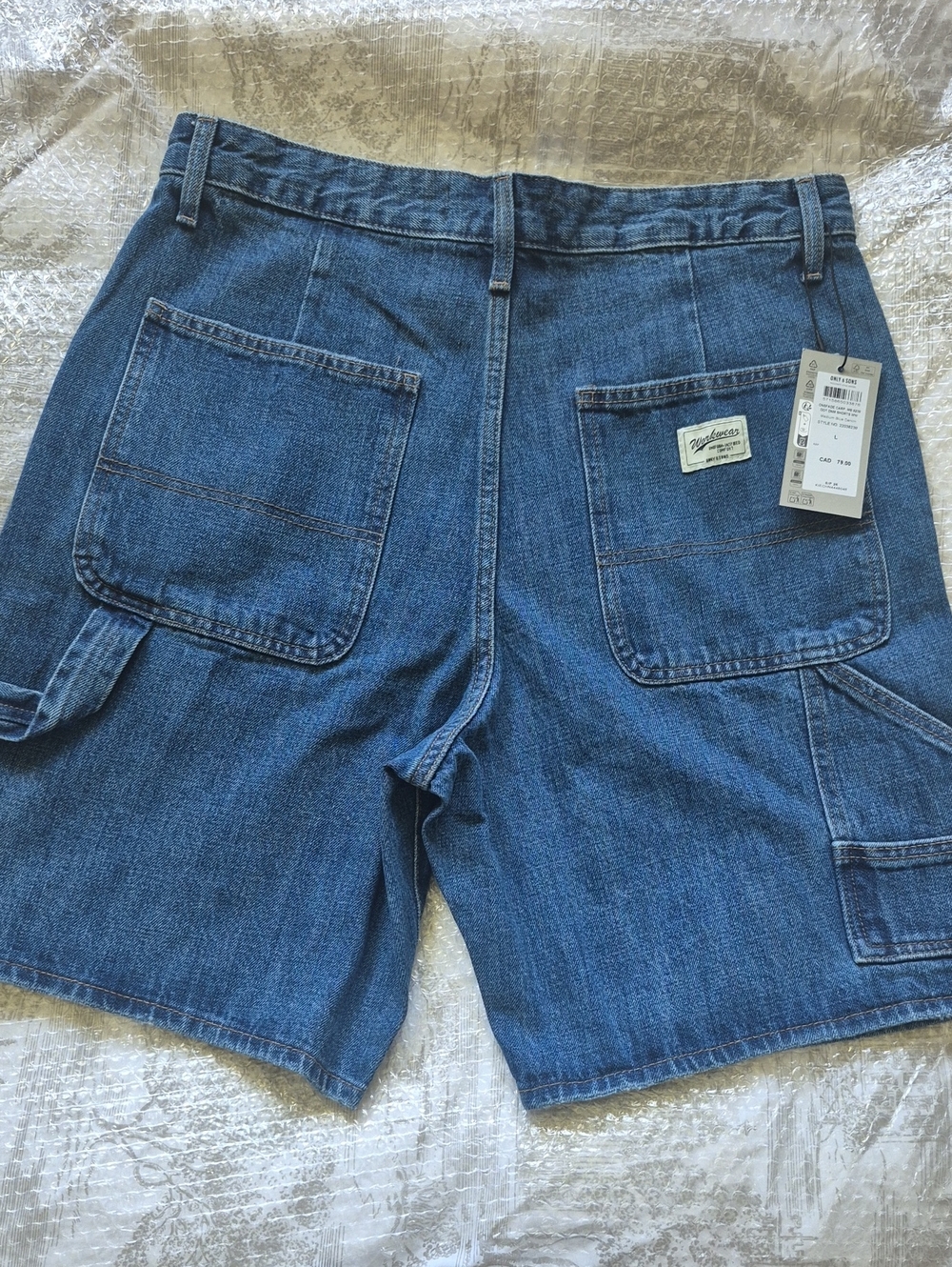 Only & Sons Men's Workwear Dark Blue Denim Cargo Shorts with Utility Pockets